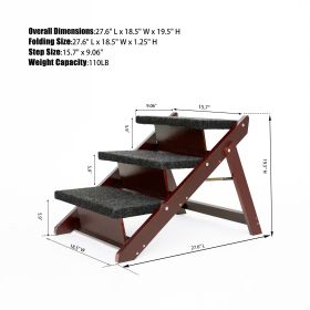 Portable Wood Pet Stairs, 3-Level Portable Fold-able Steps, Dog Stairs & Ramp Perfect For Beds And Cars accommodates Dog Up To 110 Pounds