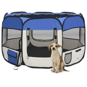 Foldable Dog Playpen with Carrying Bag Blue 43.3"x43.3"x22.8"