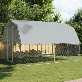 Dog Cage with Roof and Door Silver Galvanized Steel