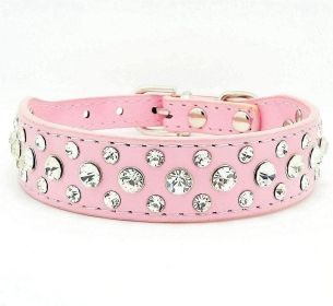 Rhinestone Dog Collar Bling Pink XL Size 21 inch PU Leather Crystal Diamond Pet Dog