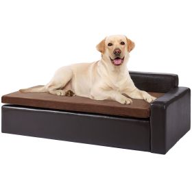 VEVOR Pet Bed Couch, Large-Sized Soft Leather Dog Sofa Bed, 110 lbs Loading, Black