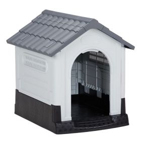 33 inch Large Plastic Dog House, Indoor Outdoor Doghouse Pet House with Air Vents and Elevated Floor, Insulated Water Resistant Puppy Shelter Kennel