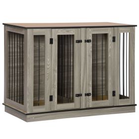 Large Furniture Style Dog Crate with Removable Panel Dark Walnut