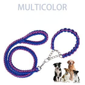 Eight-strand nylon braided dog collar leash dog chain impact blasting chain pet leash (colour: Blue, Specification (L * W): S)