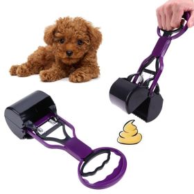 Pet Pooper Scooper Long Handle Jaw Waste Scoop Clean Up (Color: Purple)