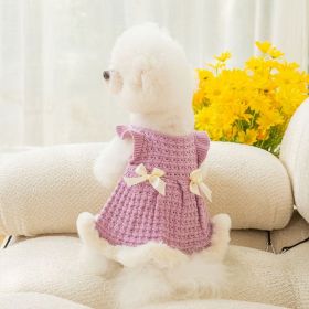 Warm and thickened dog clothes in autumn and winter; bow sweater skirt; dog sweater dress (colour: Purple skirt, size: XS (recommended weight 0.5-2 kg))