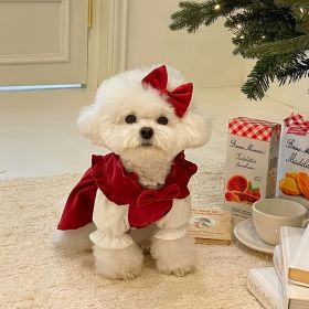 Red Pet Dress For Small Medium Dog; New Year Non-elastic Dog Dress ; Winter Pet Apparel (Color: Red, size: S)