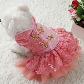 Festive Pink Pet Party Dress; Floral Dog Costumes; Pet Clothes For Small Medium Dogs (Color: Pink, size: S)