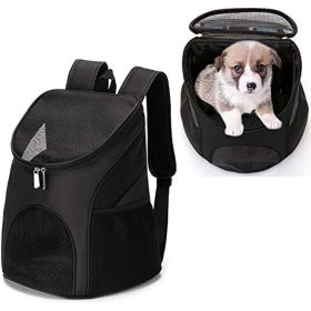 Dog Carrier Backpack Breathable for Small Pets with Mesh Ventilation; Safety Features and Cushion Back Support; for Outings (Color: Black)