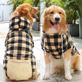 Plaid Dog Hoodie, Pet Clothes with Hat and Pocket, Classic Plaid Small Medium Dog Costumes (colour: Zipper pocket coat beige black, size: XS (chest circumference 32, back length 20cm))