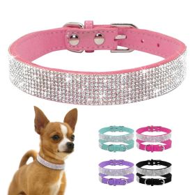 Dog Collar Crystal Glitter Rhinestone Pet Collars Zinc Alloy Buckle Collar For Small Medium Dogs Cats Chihuahua Pug Dog Collar (Color: DEEP BLUE, size: L)