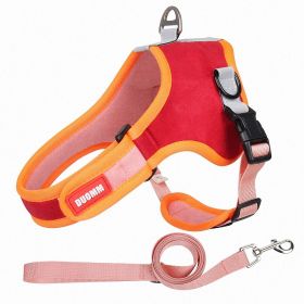 Reflective Harnesses and dog leash set; Suede Pet Chest Strap Saddle Vest Style Harness (colour: red, Specification (L * W): S)