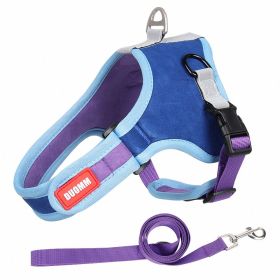 Reflective Harnesses and dog leash set; Suede Pet Chest Strap Saddle Vest Style Harness (colour: Blue, Specification (L * W): S)