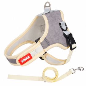 Reflective Harnesses and dog leash set; Suede Pet Chest Strap Saddle Vest Style Harness (colour: grey, Specification (L * W): S)