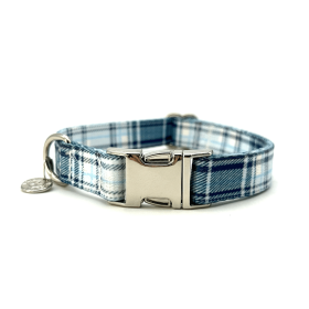 Adjustable Collar - Quick Release Metal Alloy - Blue Plaid (Color: Blue Plaid, size: small)