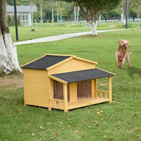 Log Cabin Style Dog House with Porch (Material: Pine, Color: Natural)