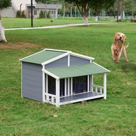 Log Cabin Style Dog House with Porch (Material: Pine, Color: Blue)