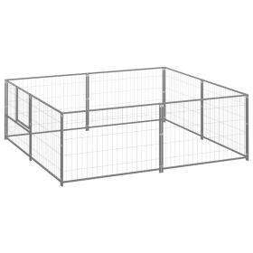 Dog Kennel Silver 43.1 ft² Steel (Color: Silver)