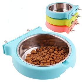 Stainless steel pet bowl hanging bowl tableware overturn proof dog bowl feeder (Color: Small blue)