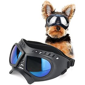 Dog Glasses for Small Breed Dog Goggles Dog UV Sunglasses Windproof Snowproof for Long Snout Dogs Mask with Soft Frame Adjustable Straps (Color: Black with Silver lens)