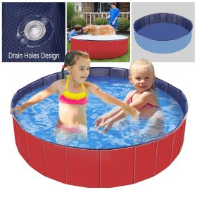 Foldable Pet Swimming Pool PVC Kiddie Baby Dog Swim Pool Bathing Tub Playmat (Color: Red)