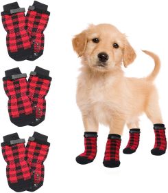 Christmas Anti-Slip Dog Socks; Waterproof Paw Protectors with Reflective Straps Traction Control for Indoor & Outdoor Wear; 4pcs (Colors: red, size: M(4 packs only))