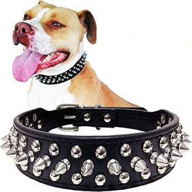 Adjustable Microfiber Leather Spiked Studded Dog Collar in Black, Pink, or Red (S-XXL) (Color: Black, size: L(15"-18.5" / 38cm-47cm))