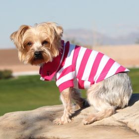 Dog Polo Striped Shirt (Color: Pink Yarrow & White, size: X-Large)