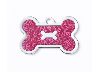 Bone shaped Metal ID Tag Charms (Color: Shiny rose pink, size: 1 peice)