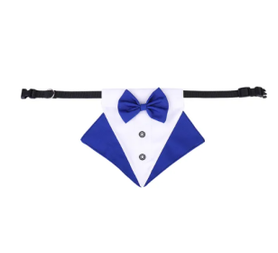 wedding suit dog collar pet saliva towel dog wedding triangle scarf (Color: Blue white triangular scarf collar suit, size: S)